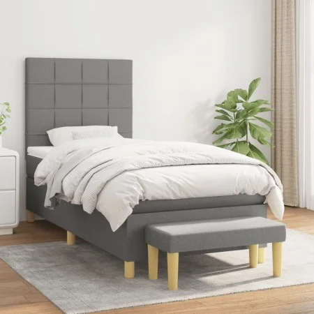 Box spring bed with dark gray fabric mattress 90x200 cm by vidaXL, Beds and slatted bases - Ref: Foro24-3137126, Price: 374,6...