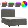 Cama box spring colchón y LED terciopelo gris oscuro 140x190 cm
