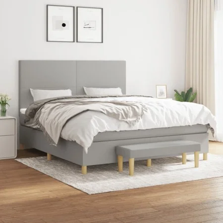 Box spring bed with light gray fabric mattress 160x200 cm by vidaXL, Beds and slatted bases - Ref: Foro24-3137005, Price: 589...