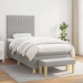 Box spring bed with light gray fabric mattress 90x190 cm by vidaXL, Beds and slatted bases - Ref: Foro24-3137277, Price: 323,...