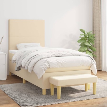 Box spring bed with cream fabric mattress 100x200 cm by vidaXL, Beds and slatted bases - Ref: Foro24-3136978, Price: 377,54 €...
