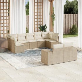 Set de sofás de jardín 9 pzas con cojines ratán sintético beige