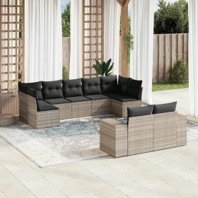 Set muebles jardín 9 pzas y cojines ratán sintético gris claro Set muebles jardín 9 pzas y cojines ratán sintético gris claro