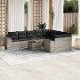 Set sofás jardín 10 pzas con cojines ratán sintético gris claro