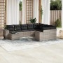 Set sofás jardín 10 pzas con cojines ratán sintético gris claro