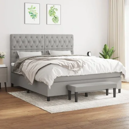 Box spring bed with light gray fabric mattress 160x200 cm by vidaXL, Beds and slatted bases - Ref: Foro24-3136845, Price: 606...