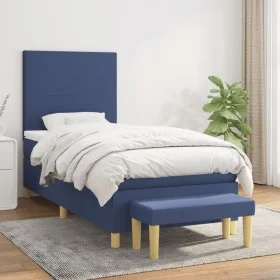 Box spring bed with blue fabric mattress 90x200 cm by vidaXL, Beds and slatted bases - Ref: Foro24-3136971, Price: 372,70 €, ...