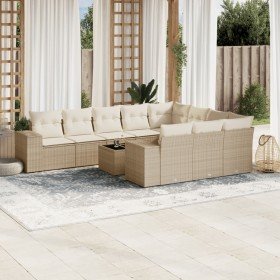 Set de sofás de jardín 11pzas con cojines ratán sintético beige