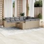 Set de sofás de jardín 11pzas con cojines ratán sintético beige