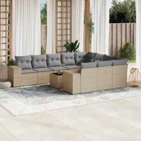 Set de sofás de jardín 11pzas con cojines ratán sintético beige