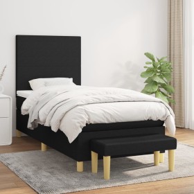 Cama box spring con colchón tela negro 90x190 cm