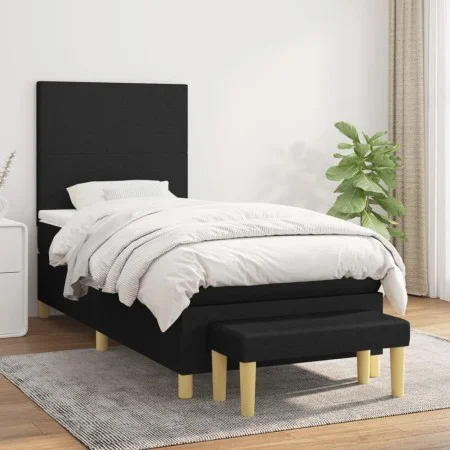 Box spring bed with black fabric mattress 90x190 cm by vidaXL, Beds and slatted bases - Ref: Foro24-3136959, Price: 318,10 €,...