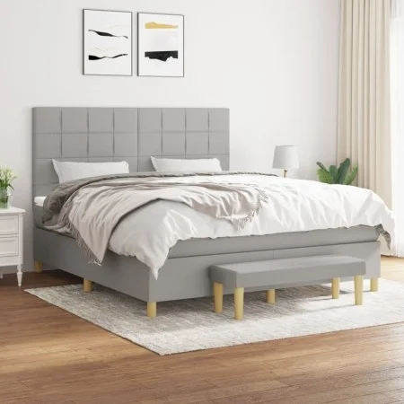 Cama box spring con colchón tela gris claro 160x200 cm de vidaXL, Camas y somieres - Ref: Foro24-3137165, Precio: 592,43 €, D...