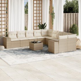 Set de sofás de jardín 11pzas con cojines ratán sintético beige