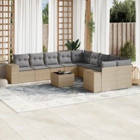 Set de sofás de jardín 11pzas con cojines ratán sintético beige Set de sofás de jardín 11pzas con cojines ratán sintético beige