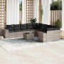 Set de sofás de jardín 11 pzas y cojines ratán sintético gris
