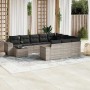 Set de sofás de jardín 11 pzas y cojines ratán sintético gris