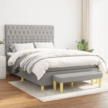 Box spring bed with light gray fabric mattress 140x190 cm by vidaXL, Beds and slatted bases - Ref: Foro24-3137389, Price: 559...