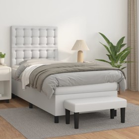 Cama box spring con colchón cuero sintético blanco 90x190 cm