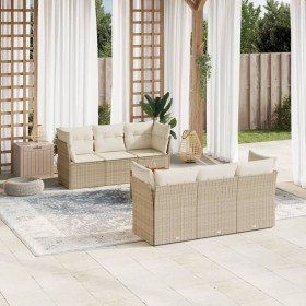 Set sofás de jardín 7 piezas y cojines ratán sintético beige en Conjuntos de jardín | Comprar online en Foro24