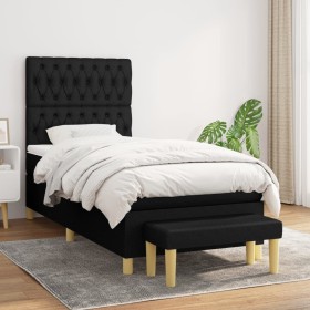 Cama box spring con colchón tela negro 90x190 cm