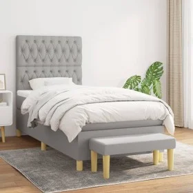 Box spring bed with light gray fabric mattress 90x190 cm by vidaXL, Beds and slatted bases - Ref: Foro24-3137357, Price: 332,...