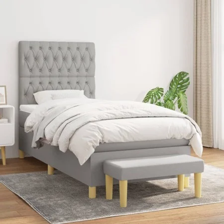 Box spring bed with light gray fabric mattress 90x190 cm by vidaXL, Beds and slatted bases - Ref: Foro24-3137357, Price: 332,...