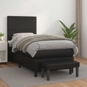 Cama box spring con colchón cuero sintético negro 80x200 cm