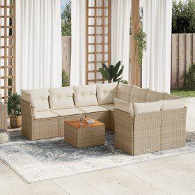 Set de sofás de jardín 9 pzas con cojines ratán sintético beige