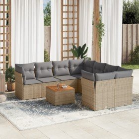Set de sofás de jardín 9 pzas con cojines ratán sintético beige en Conjuntos de jardín | Comprar online en Foro24