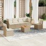 Set sofás de jardín 7 piezas y cojines ratán sintético beige en Conjuntos de jardín | Comprar online en Foro24