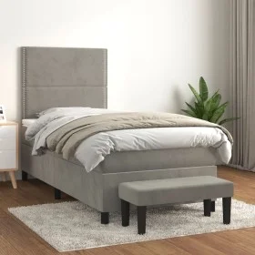 Box spring bed with light gray velvet mattress 100x200 cm by vidaXL, Beds and slatted bases - Ref: Foro24-3137767, Price: 330...