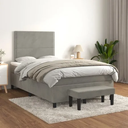 Box spring bed with light gray velvet mattress 120x200 cm by vidaXL, Beds and slatted bases - Ref: Foro24-3137773, Price: 422...