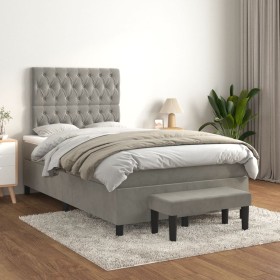 Cama box spring con colchón terciopelo gris claro 120x200 cm