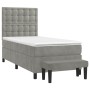 Cama box spring con colchón terciopelo gris claro 80x200 cm