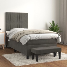 Cama box spring con colchón terciopelo gris oscuro 90x200 cm