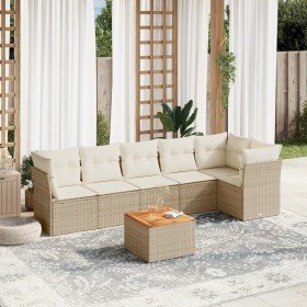 Set sofás de jardín 7 piezas y cojines ratán sintético beige en Conjuntos de jardín | Comprar online en Foro24