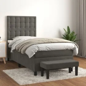 Box spring bed with dark gray velvet mattress 100x200 cm by vidaXL, Beds and slatted bases - Ref: Foro24-3138068, Price: 347,...