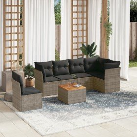 Set de sofás de jardín 7 piezas con cojines ratán PE gris Set de sofás de jardín 7 piezas con cojines ratán PE gris