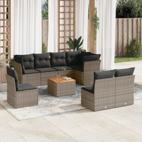 Set de muebles de jardín 9 pzas y cojines ratán sintético gris Set de muebles de jardín 9 pzas y cojines ratán sintético gris