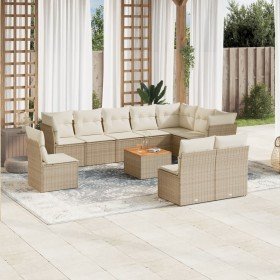 Set de sofás de jardín 11pzas con cojines ratán sintético beige