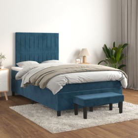Cama box spring con colchón terciopelo azul oscuro 120x200 cm