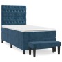 Cama box spring con colchón terciopelo azul oscuro 90x190 cm