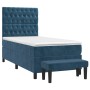 Cama box spring con colchón terciopelo azul oscuro 90x190 cm