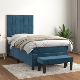 Cama box spring con colchón terciopelo azul oscuro 100x200 cm