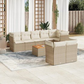 Set de sofás de jardín 9 pzas con cojines ratán sintético beige