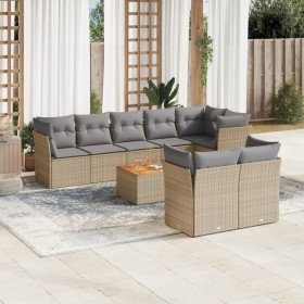 Set de sofás de jardín 9 pzas con cojines ratán sintético beige