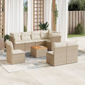 Set de sofás de jardín 9 pzas con cojines ratán sintético beige