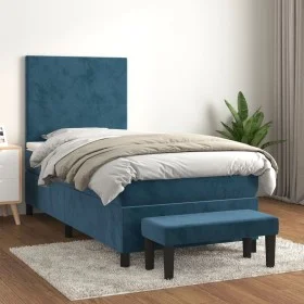 Box spring bed with dark blue velvet mattress 90x200 cm by vidaXL, Beds and slatted bases - Ref: Foro24-3137705, Price: 369,9...