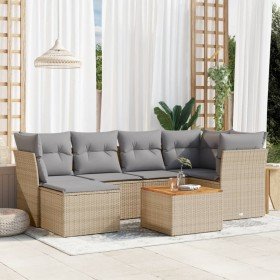 Set sofás de jardín 7 piezas y cojines ratán sintético beige en Conjuntos de jardín | Comprar online en Foro24
